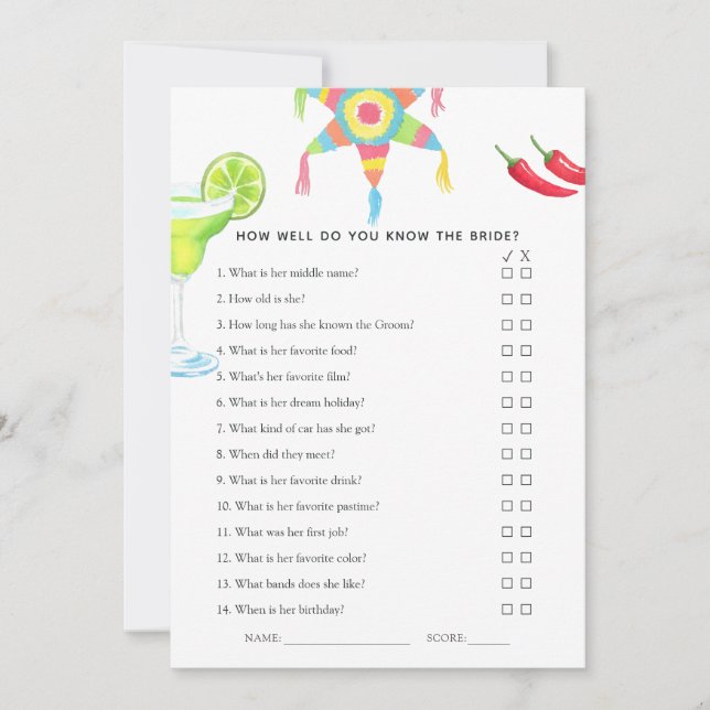 Invitation Jeu de Fête de Mariage Thème Taco Fiesta Mexicaine (Devant)