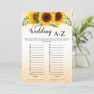 Invitation Jeu de Fête des mariées A-Z Mariage de tournesol