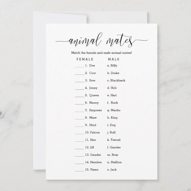 Invitation Jeu de Fête des mariées Animal Mates (Devant)