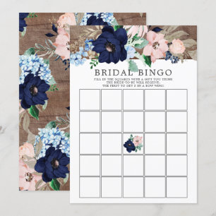 Invitation Jeu de Fête des mariées BINGO Floral Navy & Blush