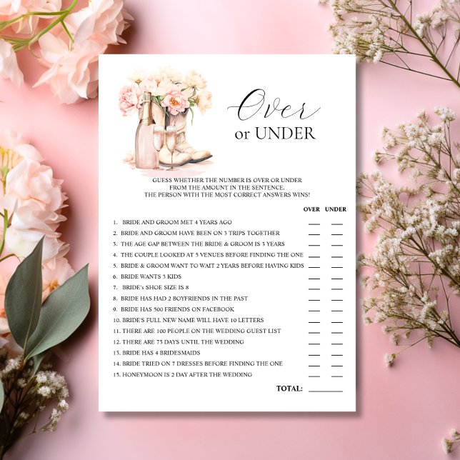 Invitation JEU de Fête des mariées Bubly sur ou sous Boots (OVER or UNDER Boots Bubbly Bridal Shower GAME Invitation)