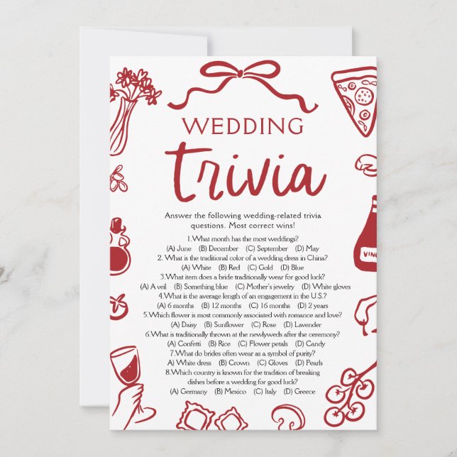 Invitation Jeu de Fête des mariées de Mariage de pizza trivia (Devant)
