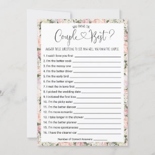 Invitation Jeu de Fête des mariées Qui connaît le plus le cou