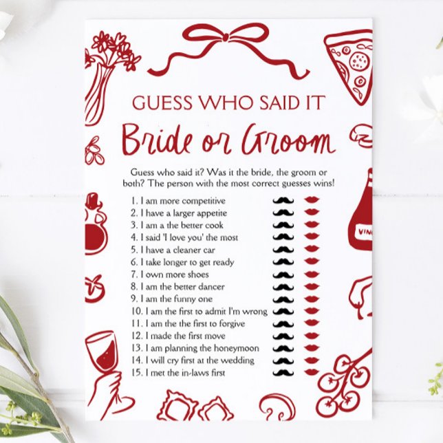 Invitation Jeu de fête prénuptiale pour une mariée ou un mari (Amore Italian Bride or Groom Bridal Shower Game)
