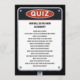 Invitation Jeu de fête Quiz avec panneau routier