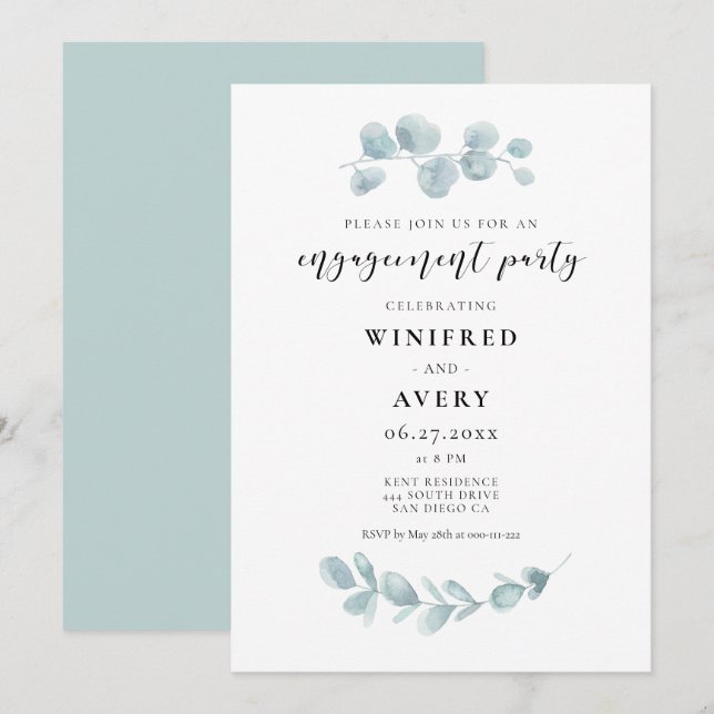 Invitation Jeu de fiançailles minimaliste aquarelle (Devant / Derrière)