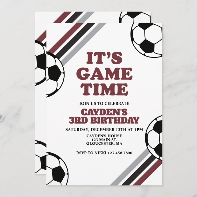 Invitation Jeu de football Heure Anniversaire (Devant / Derrière)