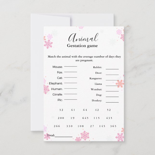 Invitation Jeu de gestation animal d'hiver jeu de baby shower (Devant)