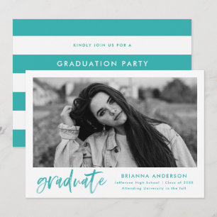 Invitation Jeu de graduation du script de pinceau turquoise