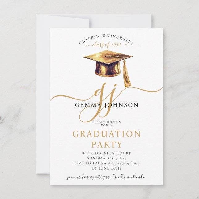 Invitation Jeu de graduation minimaliste Gold Moderne en (Devant)