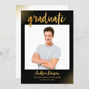 Invitation Jeu de graduation photo de script Black & Gold mod