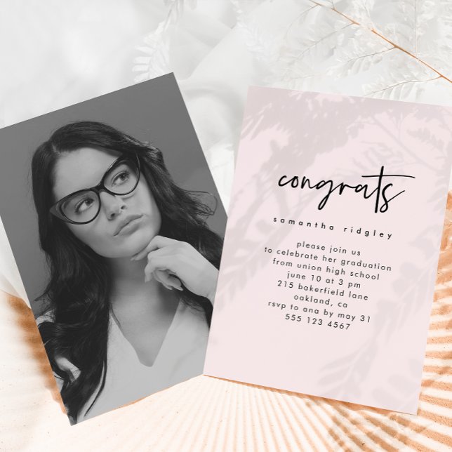 Invitation Jeu de graduation photo en rose vif (Créateur téléchargé)