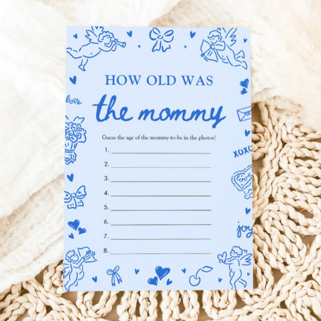 Invitation Jeu de la Maman Main Bleue Dessinée Quel Âge Avait (Blue Hand Drawn How Old Was The Mommy Game)