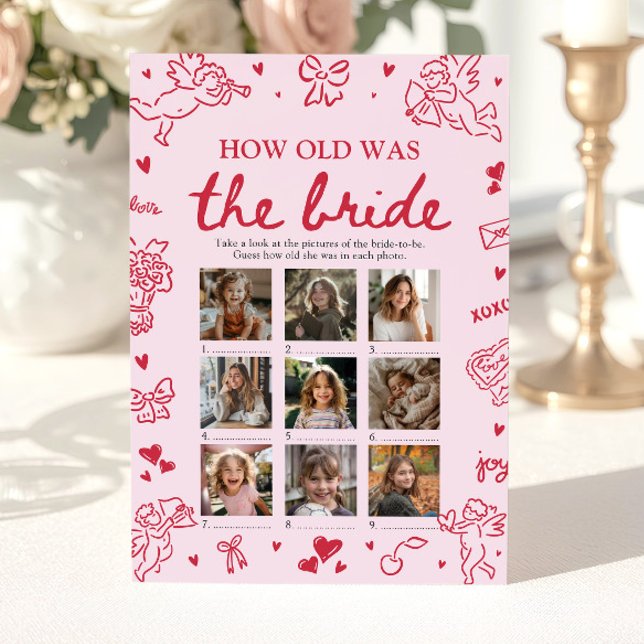 Invitation Jeu de la Mariée à quel âge dessinée à la main pou (Pink Hand Drawn How Old Was The Bride Game)
