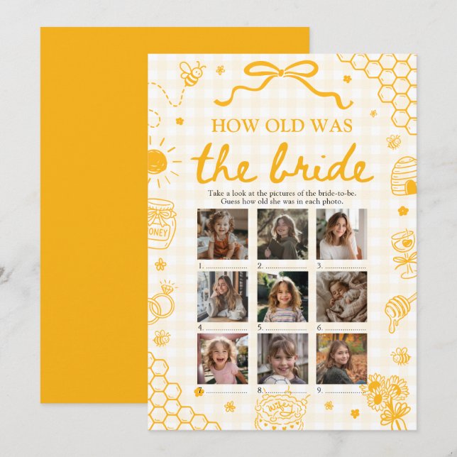 Invitation Jeu de la mariée abeille dessinée à la main (Devant / Derrière)