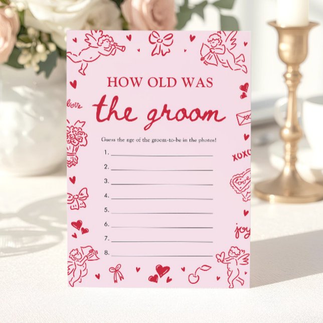 Invitation Jeu de la Mariée : Quel âge avait le marié ? dessi (Valentine Hand Drawn How Old Was The Groom Game)