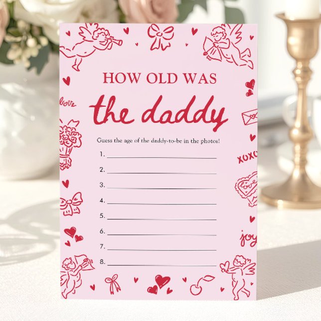 Invitation Jeu de la Saint-Valentin Dessinée à la Main Quel â (Valentine Hand Drawn How Old Was The Daddy Game)