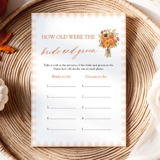 Invitation Jeu de l'âge des mariés à la fête nuptiale d'autom (Fall Orange How Old Were The Bride & Groom Game)
