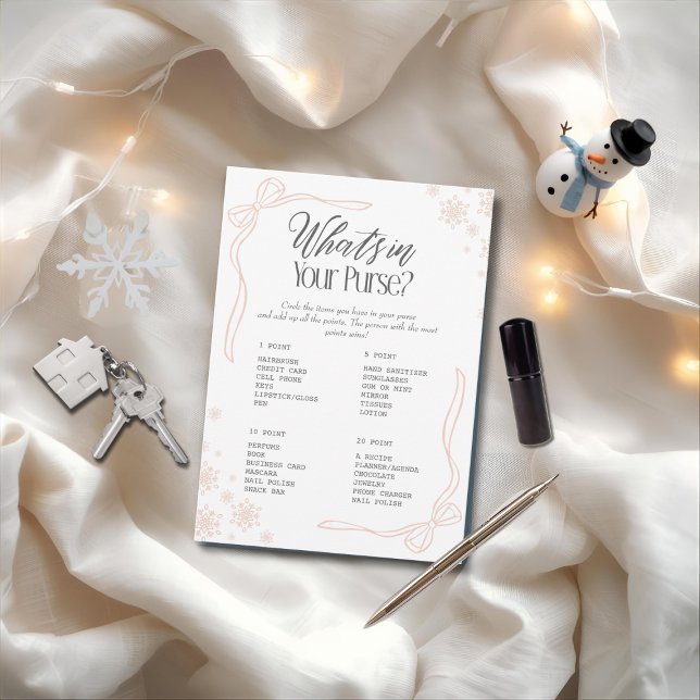 Invitation Jeu de l'hiver Bow Taupe Qu'est-ce qu'il y a dans  (Winter Bow Taupe What's In your Purse? Game)