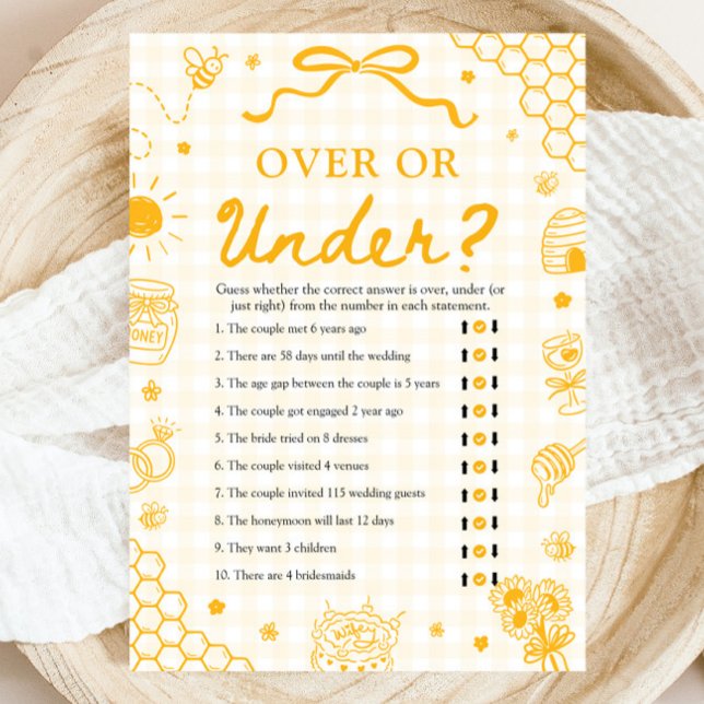 Invitation Jeu de mariage abeille miel jaune Over ou Under (Yellow Honey Bee Bridal Shower Over or Under Game)