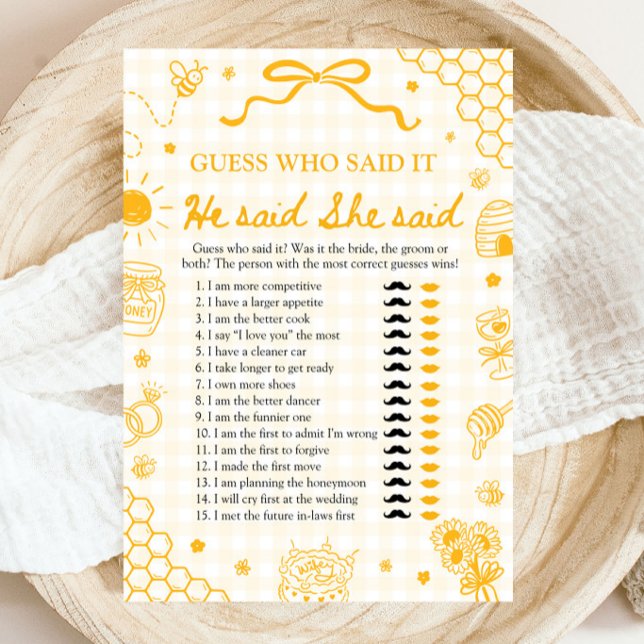 Invitation Jeu de mariage Abeille ou Marié 'Il a dit Elle a d (Honey Bee He Said She Said Bride or Groom Game)
