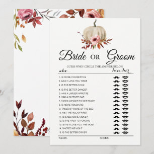 Invitation Jeu de mariage citrouille florale Marie ou Jean 