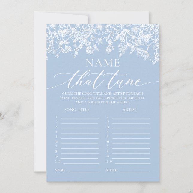 Invitation Jeu de mariage Dusty Blue Name That Tune (Devant)
