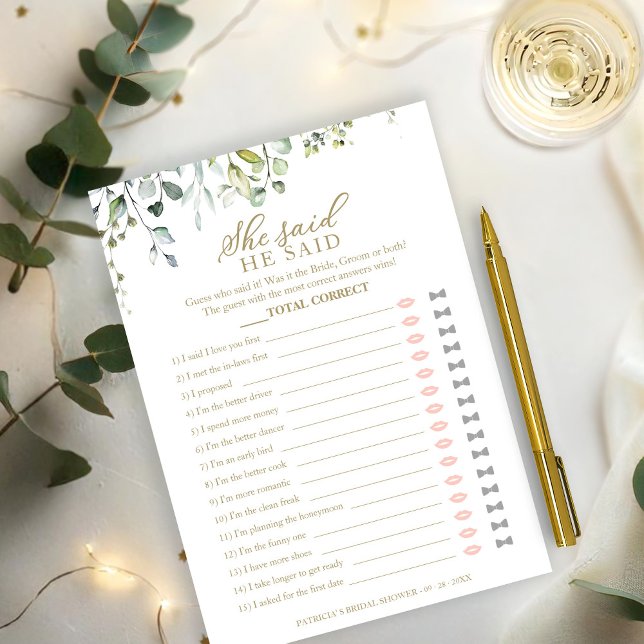 Invitation Jeu de mariage floral 'Il a dit, elle a dit'  (Créateur téléchargé)