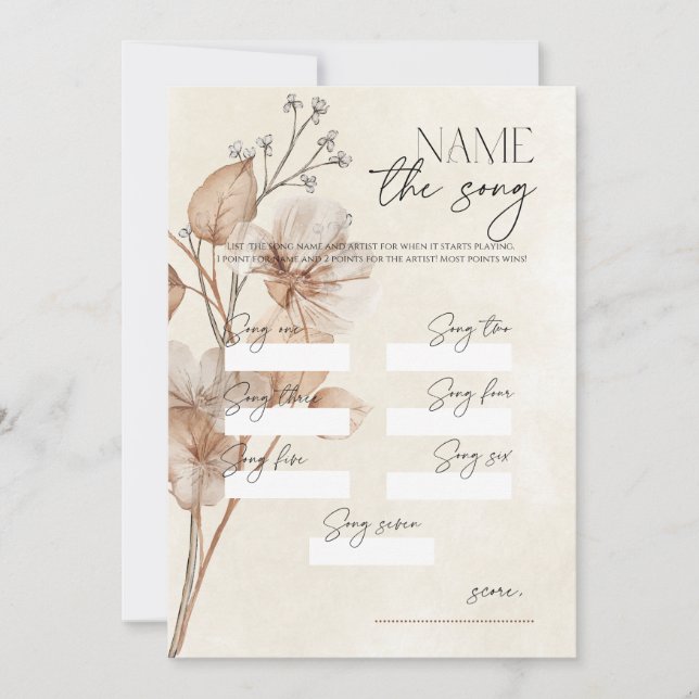 Invitation Jeu de mariage floral marron : Nommez cette chanso (Devant)