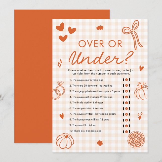 Invitation Jeu de mariage Orange Fall Hand Drawn Over ou Unde (Devant / Derrière)