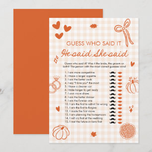 Invitation Jeu de mariage Orange Fall He Said She Said Bride 