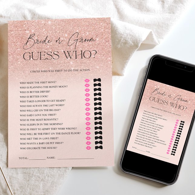 Invitation Jeu de mariage rose gold ombré pink guess (Créateur téléchargé)