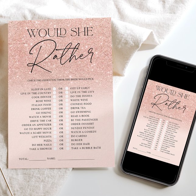 Invitation Jeu de mariage rose gold paillettes ombré rose plu (Créateur téléchargé)