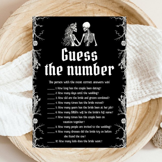 Invitation Jeu de mariage squelette d'Halloween devinez le no (Halloween Skeleton Guess the Number Bridal Game)