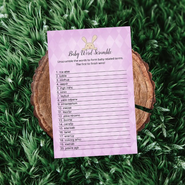 Invitation Jeu de mélange de mots bébé Tan Bunny Purple Argyl (Créateur téléchargé)