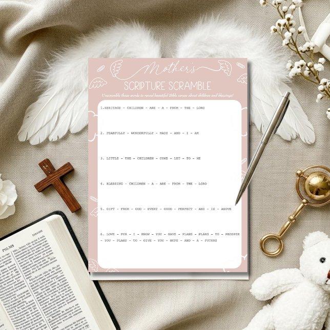 Invitation Jeu de mots bibliques de la mère rose céleste (Heavenly Pink Mother's Scripture Scramble Game)