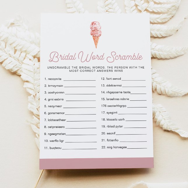 Invitation Jeu de mots mêlés CLARA Retro Ice Cream pour la do (Retro Ice Cream Scooped Up Word Scramble Bridal Shower Game)