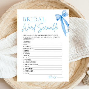 Invitation Jeu de mots mêlés de mariage au ruban bleu élégant