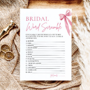 Invitation Jeu de mots mêlés de mariage au ruban rose élégant