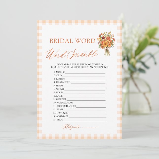 Invitation Jeu de mots mêlés de mariage d'automne pour la dou (Debout devant)