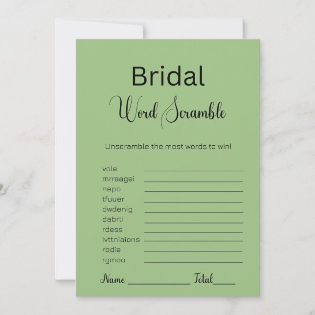 Invitation Jeu de mots mêlés de mariage vert sauge (Devant)