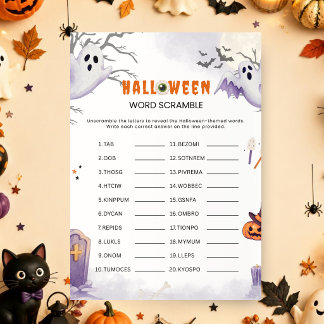 Invitation Jeu de mots mêlés Halloween | Jeu de fête effrayan