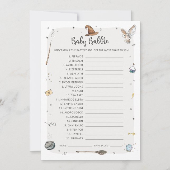 Invitation Jeu de mots mêlés pour bébé Shower Wizard Baby Bab (Devant)