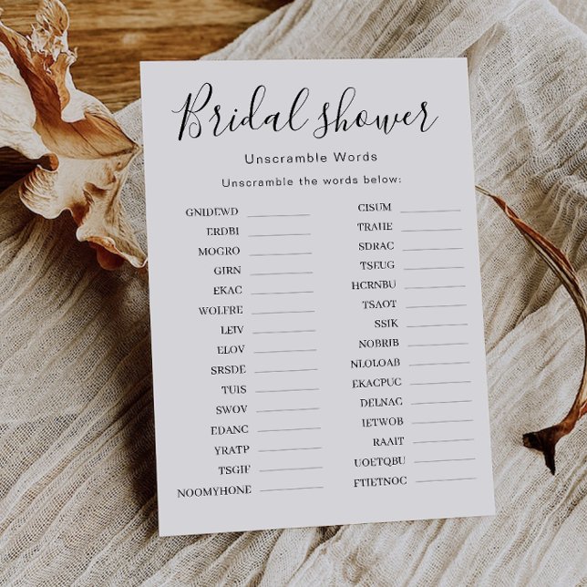 Invitation Jeu de mots mêlés pour enterrement de vie de jeune (Bridal Shower Word Scramble Game | Wedding Shower Invitation)