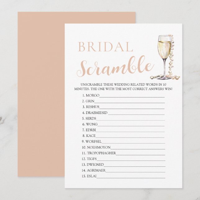 Invitation Jeu de mots mêlés pour mariage aux perles dorées e (Devant / Derrière)