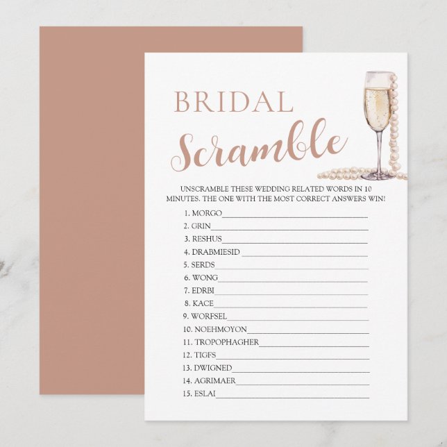Invitation Jeu de mots mêlés pour mariage Perles d'Or et Pros (Devant / Derrière)