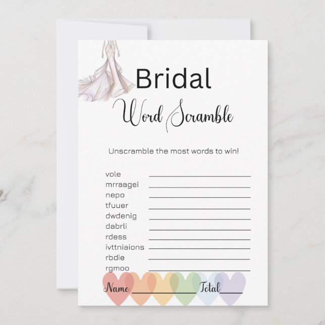Invitation Jeu de mots mêlés Robe de Mariée Blanc (Devant)