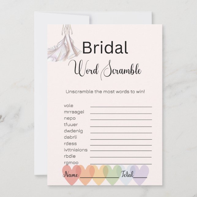 Invitation Jeu de mots mêlés Robe de mariée Crème (Devant)