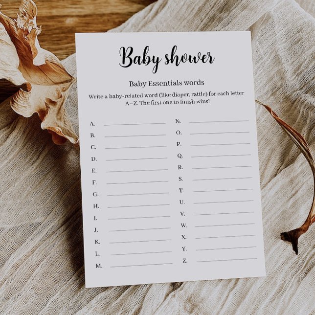 Invitation Jeu de mots sur les essentiels pour bébé Shower de (Baby Essentials Word Game Baby Shower, Invitation)