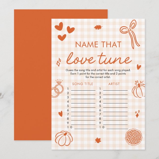 Invitation Jeu de Noces de Mariage Orange Automne Nommez Ce T (Devant / Derrière)